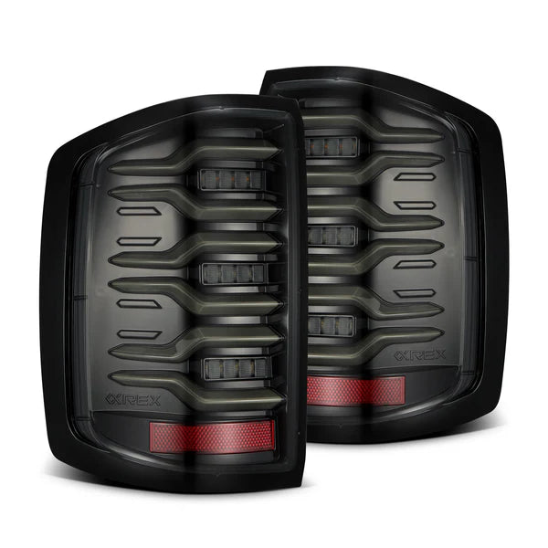14-18 Chevrolet Silverado 1500 / 15-19 Silverado 2500HD/3500HD / 15-19 GMC Sierra 3500HD Dually LUXX-Series LED Tail Lights Alpha-Black - 620040