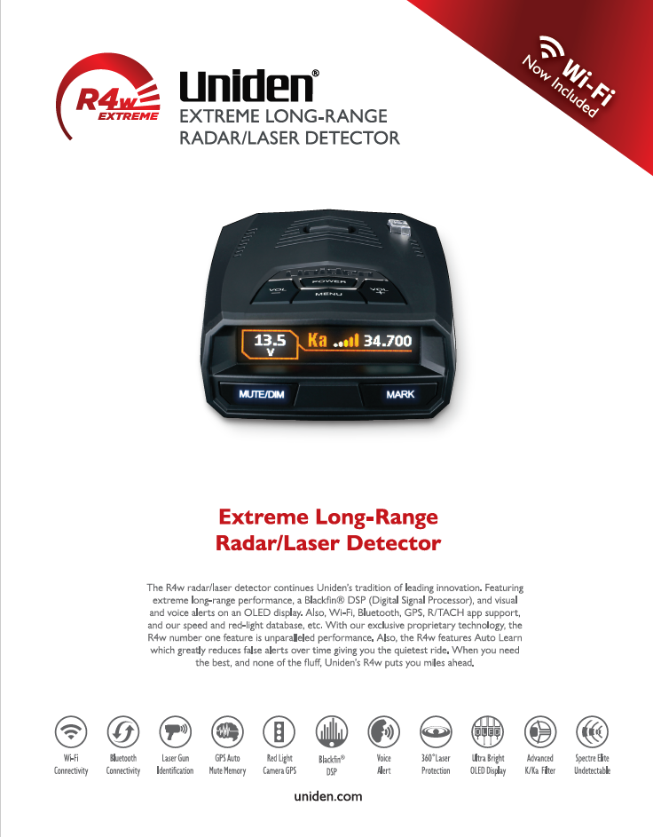 Uniden R4w Extreme Long Range Radar Detector