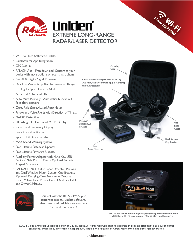 Uniden R4w Extreme Long Range Radar Detector