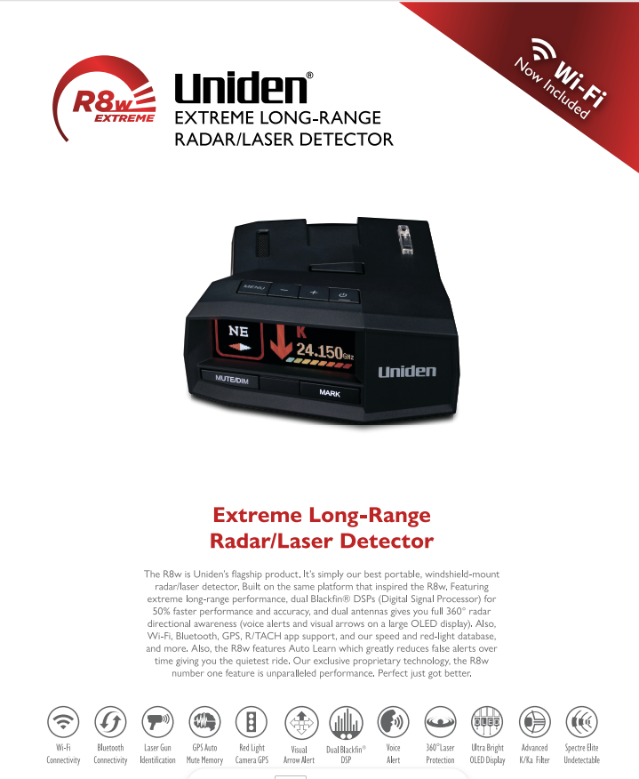 Uniden R8w Extreme Long Range Radar Detector