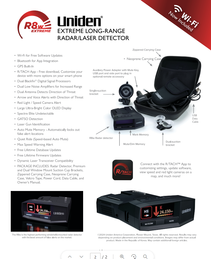 Uniden R8w Extreme Long Range Radar Detector