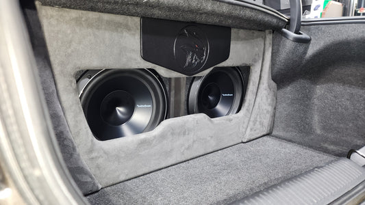 Custom Sub Box Enclosure Built By Saint Nordic Custom Autoworks in a Dodge Charger Hellcat