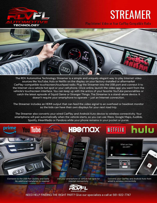 RDVFL Streamer - Wireless Carplay / Android Auto Adapter with Streaming