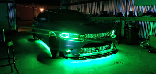 ustom LED grille lighting installed on a vehicle — RGB full-color with aluminum channel mounts, professionally installed by Saint Nordic in Spring Lake Park, MN